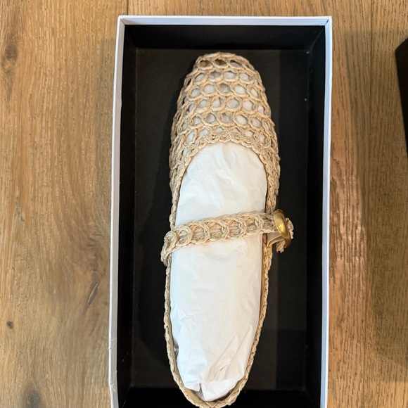 Larroude Beige Woven Flats with Gold Buckle - Picture 12 of 12